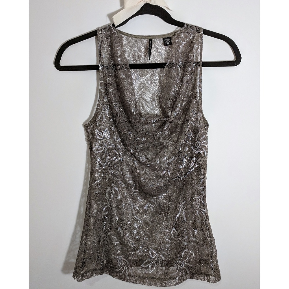 Metallic Lace Draped Tank Top